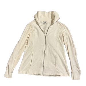 croft and barrow light weight cream colored textured  jacket